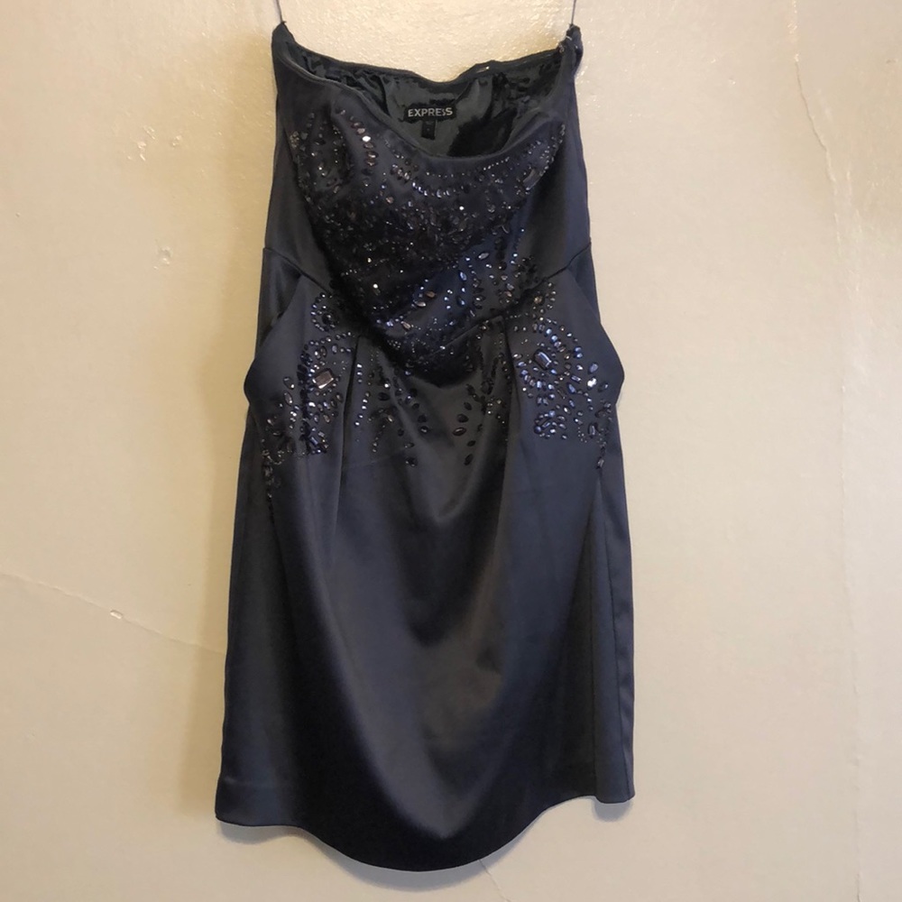 Dark grey, embellished strapless dress